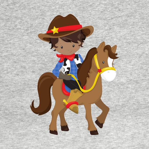 African American Boy, Cowboy, Sheriff, Horse by Jelena Dunčević